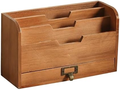 JTLB Wooden Desktop Organizer Desk Organizer Storage Rack Solid Wood Desktop with Drawer Rustic Pine Wood for Office Study Bedroom Bathroom - Image 4