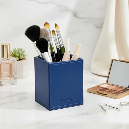 UnionBasic Square Pen Holder, Leather Pencil Cup, Desktop Caddy Stationery Organizer, True Blue - Image 5