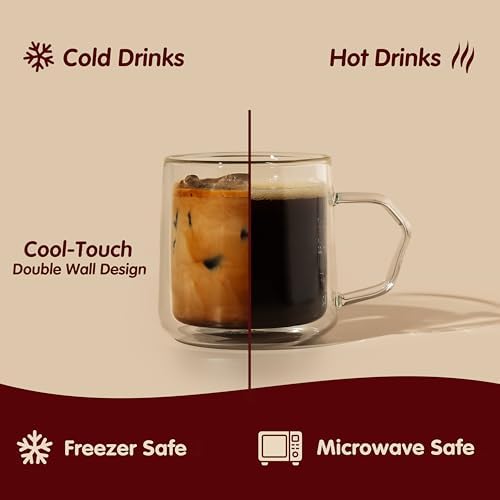 Double Wall Glass Coffee Mugs with Handle, 10oz Insulated Borosilicate Clear Cups for Latte Cappuccino Espresso Tea, Set of 4 - Image 4