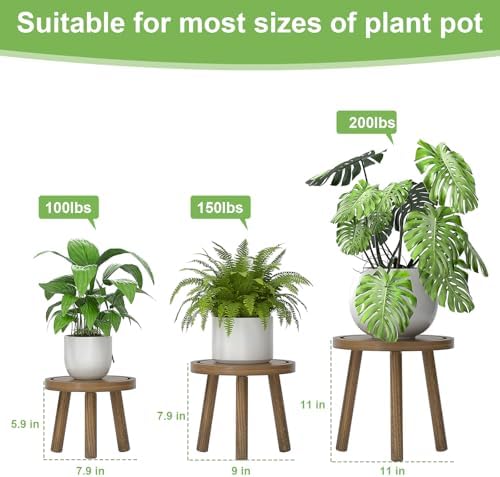 3-Pack Wood Plant Stands Indoor, Single Plant Stand for 6-12 Inch Pots, Mid-Century Modern Plant Stool, Tall Plant Stand for Large Plants for Living Room, Balcony, Office (Dark Gray) - Image 3