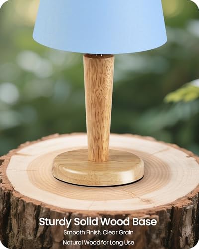 12" Wood Bedside Table Lamps Set of 2, Small Desk Lamps for Small Places, 3 Color Temperatures with Memory, Blue Linen Shade & E26 Bulbs, for Bedroom Living Room Office MU13TLP205 - Image 5