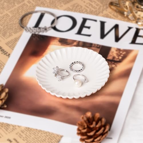 Ceramic Jewelry Dish, Decorative Tray for Rings Earrings Necklaces Bracelet Watch Keys, 4.50" Trinket Tray as Gifts for Women (White Wave) - Image 6