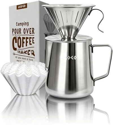 AGOGO Stainless Pour Over Coffee Maker Set, 50 Paper Filters, 30oz, Sliver by AGOGOOfficial