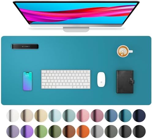 Aothia Leather Desk Pad Protector, Mouse Pad, Office Desk Mat, Non-Slip PU Leather Desk Blotter, Laptop Desk Pad, Waterproof Desk Writing Pad for Office and Home (Turquoise,23.6" x 13.7") by AothiaSimpleNaturalUnique