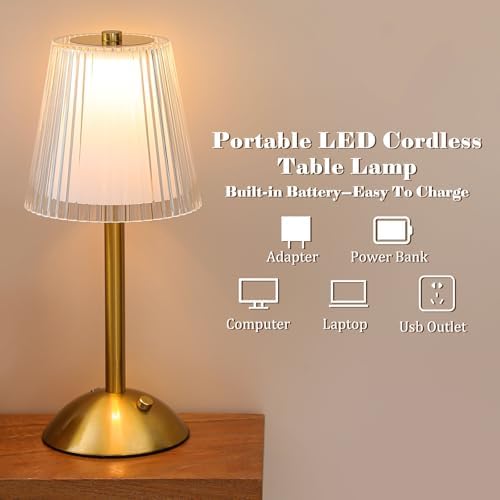 Liliful 1 Pcs Cordless Table Lamp LED Touch, Gold, Hollow Lined Style - Image 3