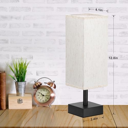 aooshine Small Bedside Table Lamp for Bedroom - Square Cream Fabric Shade - Image 2