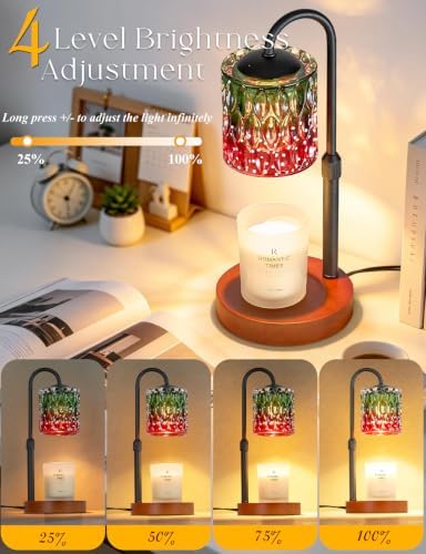 Briever Dimmable Candle Warmer Lamp with Timer, Height Adjustable Electric Candle Wax Warmer, Birthday Gifts for Women Mom, House Warming Gifts New Home Decor, Solid Wood Base, Strawberry Shade - Image 3