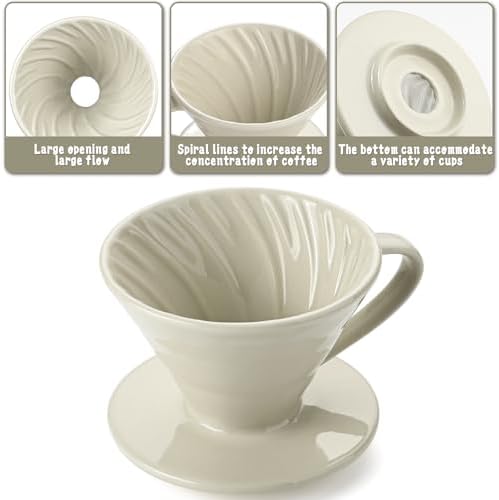 V 60 Ceramic Pour Over Coffee Dripper, Reusable Porcelain Portable Pour Over Coffee Maker With 50 V-shaped coffee filtering paper - Image 4
