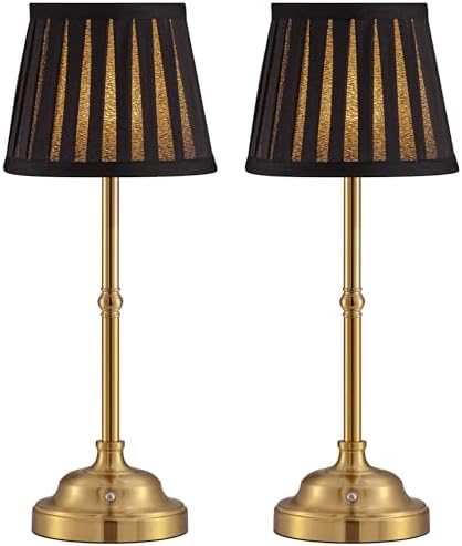 KDG Gold Cordless LED Table Lamps Set of 2, Black Fabric Shade Desk Lamps by KDG