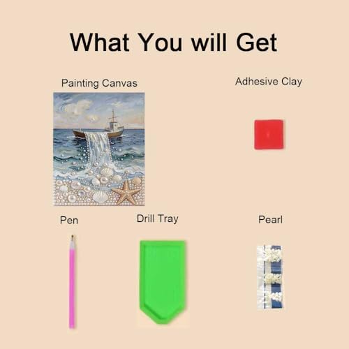 Mrchfr Wave Pearl Painting Kit for Adults & Beginners, DIY Ocean Theme DIY All-Pearl Dot Painting, Stress Relief Art Craft Supplies for Gift Home Wall Decor, No Frame (Style E) - Image 6