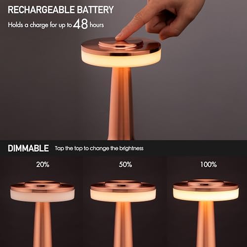 O'Bright Dome Cordless Rechargeable LED Mushroom Table Lamp, Rose Gold - Image 2