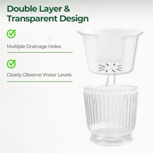 T4U Self Watering Pots for Indoor Plants 4 Inch 4 Pack Planter Clear - Image 3