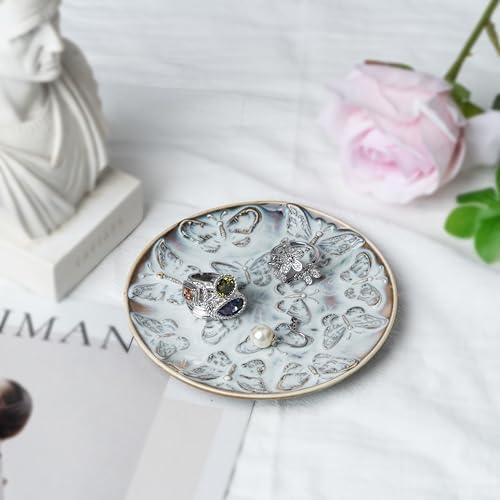 Ceramic Jewelry Dish, Decorative Tray for Rings Earrings Necklaces Bracelet Watch Keys, 4.50" Trinket Tray as Gifts for Women (Reactive Butterflies) - Image 2