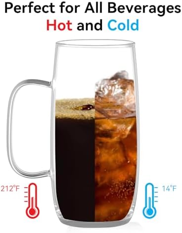 Glass Tea Cups Set of 2-13.5 Oz Clear Borosilicate Teacups with Handle Tea Glasses for Hot/Cold Dishwasher & Microwave Safe Large Coffee Mugs for Cappuccino Latte Juice Espresso Milk - Image 3