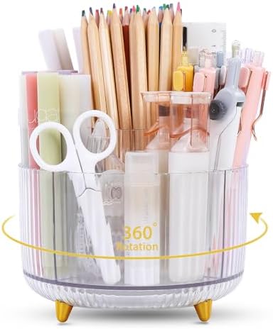 SKYDUE Rotating Pencil Pen Holder, Pen Organizer with 5 Slots - Aesthetic Desk Organizer and Accessories for School, Home, Office Supplies by SKYDUE