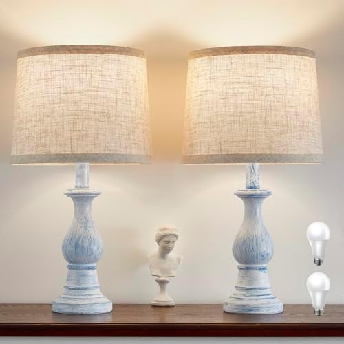 Table Lamps Set of 2, 18.5" Vintage Bedside Lamps for Bedroom Living Room by Hikczc