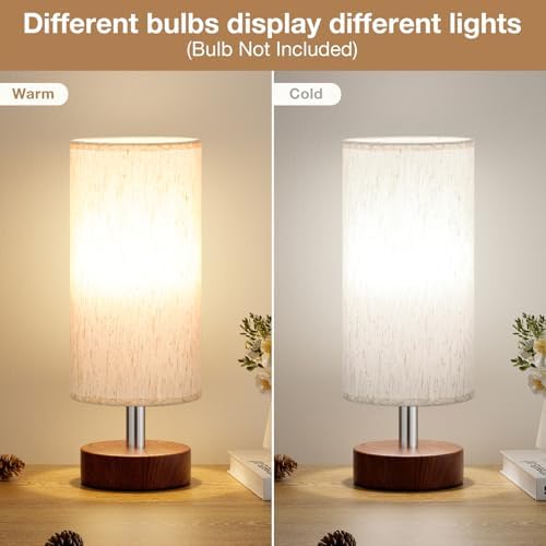 Table Lamps Set of 2 （Cream Shade - Walnut Base, 11.6" Inline Control） - Image 2