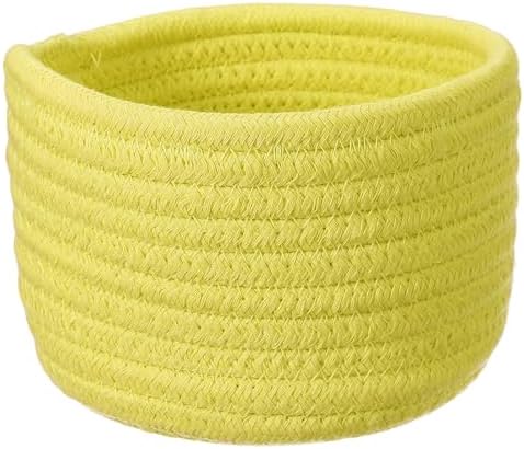 uxcell Yellow Small Cotton Rope Woven Storage Basket, Shelf Closet Storage Gift Woven Baskets Cute Nursery Box Bin Decor Organization Bin for Home Supply, Round, 5.6x3.6 by uxcell