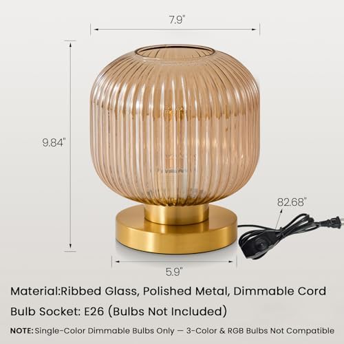 Mid Century Modern Table Lamp, 8" Globe Amber Glass Lamp Plug in - Image 5