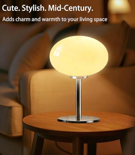 Glass Mushroom Lamp, Mid Century Dimmable Lamp 3 Color Temperatures Table Lamp for Bedroom Living Room Bedside Lamp, Cute Lamp Modern Small Lamp (8W, Beige) - Image 2