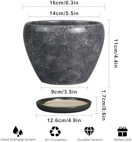 Ceramicfor Ceramic Planter - 6 Inch Plant Pot with Drainage Hole and Saucer, Succulent Pot Glaze Round Flower Pot for Indoor Outdoor Plants, Gray - Image 3