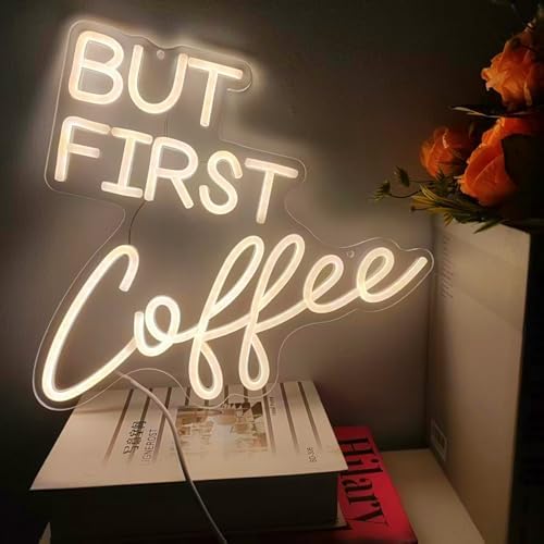 Coffee Bar Signs for Home Kitchen Cafe Corner Shop Decor LED Dimmable But First Coffee Light up Neon Light Signs 5V USB Powered with Hanging Chain,Gifts for Birthday Shop Open(B-Warm White) - Image 2