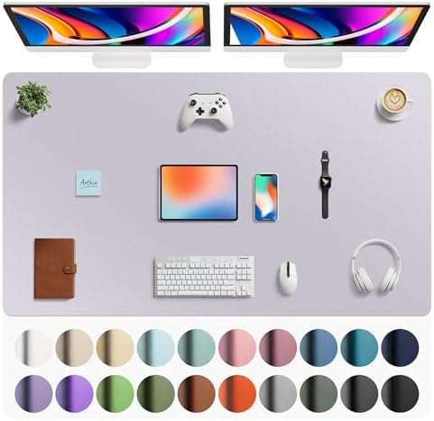 Aothia Faux Leather Desk Mat - Large Mouse Pad, Non-Slip PU Leather Blotter, Waterproof Writing Surface for Office and Home (Smoky Lavender, 63" x 24") by AothiaSimpleNaturalUnique