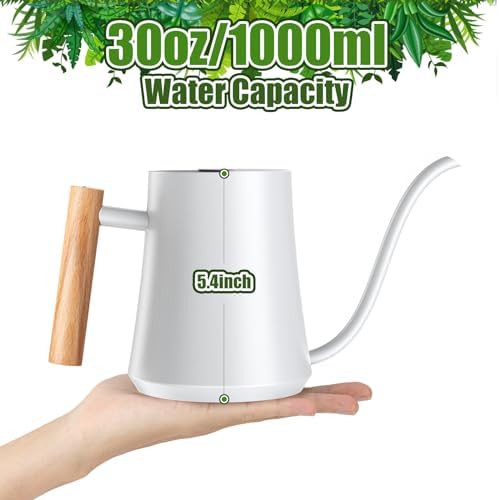 Green Moon 1L/35oz Metal Watering Can Indoor with Long Spout, White - Image 2