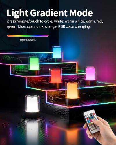 4" RGB Black Cordless Table Lamp 2, Small Outdoor Rechargeable Lamp - Image 2