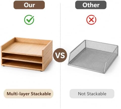 chiazllta 3 Pack Stackable Wood Letter Tray Wood Desk Paper Organizer Tray Wooden Office Documents Shelf Holder for A4 Paper Mail File Document Magazines Folders Receipts Home Office Supplies Storage - Image 5