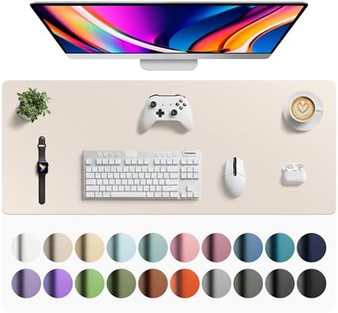 Aothia Faux Leather Desk Mat - Large Mouse Pad, Non-Slip PU Leather Blotter, Waterproof Writing Surface for Office and Home (Eggshell, 42" x 17") by AothiaSimpleNaturalUnique