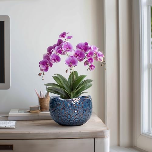 8 Inch Plant Pot, Ceramic Planter for Indoor Plants, Retro Blue - Image 4