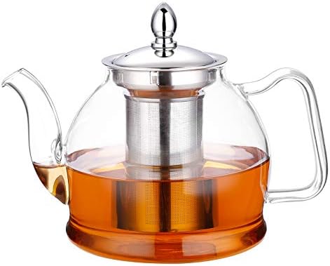 HIWARE 1000ml Glass Teapot with Removable Infuser, Stovetop Safe Tea Kettle, Blooming and Loose Leaf Tea Maker Set by HIWARE