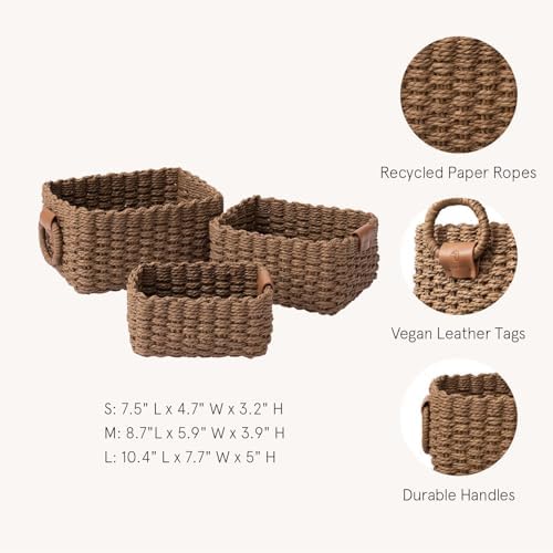 LA JOLIE MUSE Small Wicker Baskets for Organizing, Brown 3 Pack - Image 4