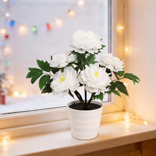 White Peony Artificial Flower Lamp, Night Light for Bedroom Wedding Bar Coffee Shop Decor, Christmas Valentines Mothers Day Anniversary Birthday Gifts for Women Mom Grandma Wife Friend - Image 3