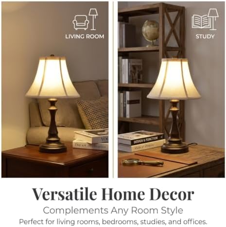 Traditional Table Lamp, Brown Farmhouse Desk Lamp with Fabric Shade - Image 6