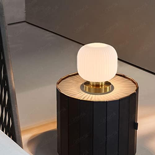 mid Century Modern Table lamp Gold Desk lamp White Ribbed Glass Shade Globe Table lamp nightstand lamp Small Table lamp for Bedside end Table Bedroom Living Room Office - Image 5