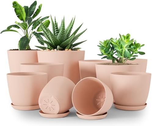 Plant Pots Indoor with Drainage, 10 Pack Multi-Size Planters Set, Pink by UTOPIAHOME