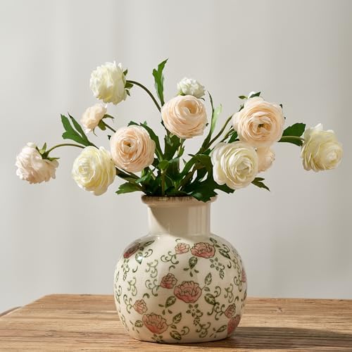 SIDUCAL Ceramic Vintage Vase, 5.91 Inch Retro Ice Cracked Chinoiserie Floral Vase, Rustic Farmhouse Vases for Home Decor, Bookshelf, Garden, Chinoiserie Decor, Tuscan Decor, Red Rose Pattern - Image 4