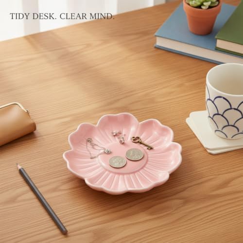Plum Blossom Shaped Ceramic Bowl, 5.2 Inch Square Catchall Dish for Small Items, Raised Rim Design - Image 3