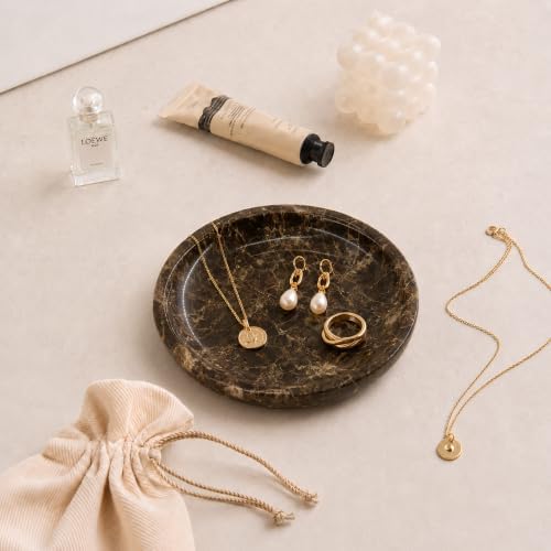 Small Natural Marble Jewelry Tray Key Plate Holder Dish Trinket Decor Catch All Bowl for Ring Earring Stone Gift for Women Daugther,Dark Brown,5.5" - Image 4