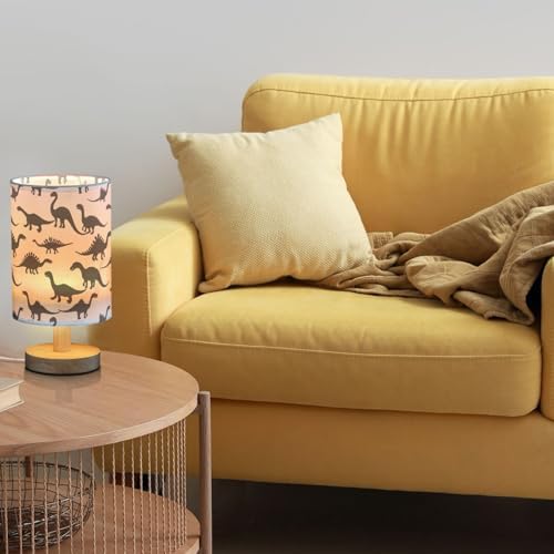 Dinosaur Silhouette T-rex Black and White Bedside Table Lamps with USB Port for Bedroom Lamp Accent Table Lamp Small Nightstand Lamp Sturdy Linen Shade Wooden Decorative Lamps for Home|Kids|Holiday - Image 2