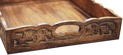 COTTON CRAFT Hand Carved Wooden Serving Tray - Breakfast Tray with Handles - Image 5