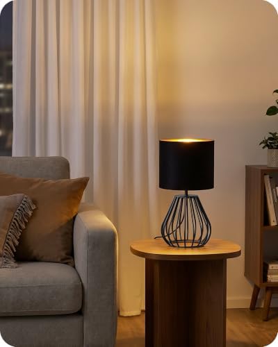 Black Table Lamp,12.6" Small Bedside Lamp, Velvet Lampshade - Image 3