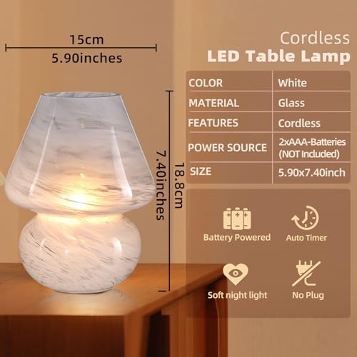 MJ PREMIER Battery Operated Lamp, Cordless Mushroom Lamp with Timer, Cloud - Image 4