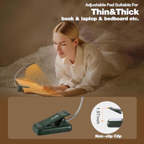 VAVOFO Rechargeable Book Light for Reading in Bed Kids, 7 LED Reading Light with 9-Level Warm Cool White Daylight, Eye Care Lamp with Power Indicator for Bookworms (Garden Green) - Image 6