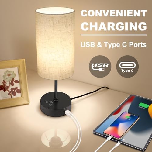 Unicozin Table Lamp, 3 CCT 3000K/4500K/6500K & RGB Color Changing, Stepless Dimmable Small Bedside Lamp for Reading, Ambience Nightstand Light for Home Decor Party, Beige Shade - Image 5