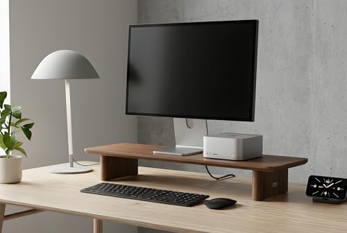 Walnut Single Monitor Stand Riser - 31.5" Wooden Monitor Stand for iMac, Laptop & Monitor, Minimalist Desk Shelf Organizer, Natural Wood Grain - Image 6