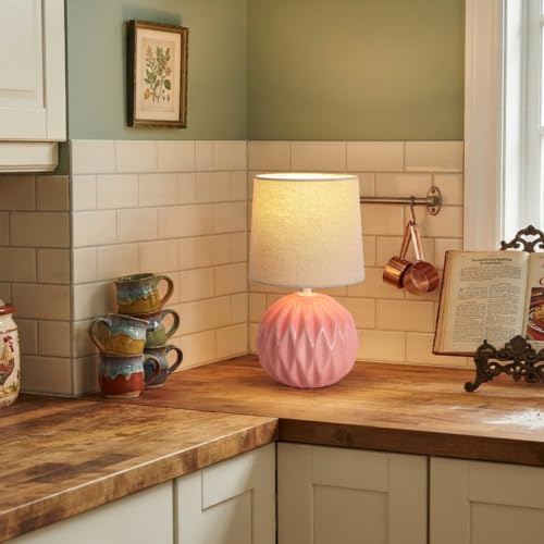 Pink Ceramic Table Lamp with Linen Shade, Small Bedside Lamp for Bedroom - Image 7
