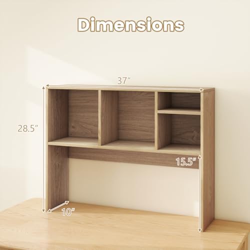 Giantex Desktop Bookshelf, Countertop Storage Hutch with 4 Shelves for Computer Desk, Dressing Tabletop Display Rack, Multipurpose Desk Hutch Storage Organizer for Home Office Dorm, Natural - Image 3